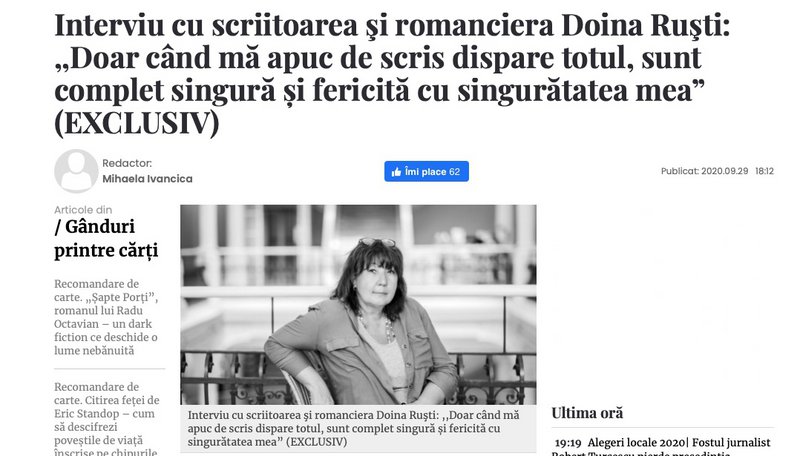 Un interviu în ziarul Gândul - Doina Ruști