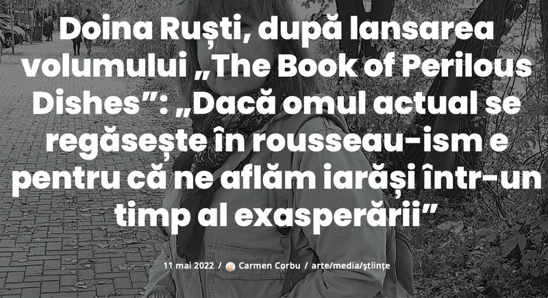 Cea mai neașteptată a fost finanțarea primită de la Fundația Jan Michalski, un sprijin prestigios, elitist, pentru romanul Zogru. Editorii mei francezi vor veni curând la București, pentru mai multe evenimente, unul dintre ele organizat de editura Litera, la Bookfest. - Doina Ruști